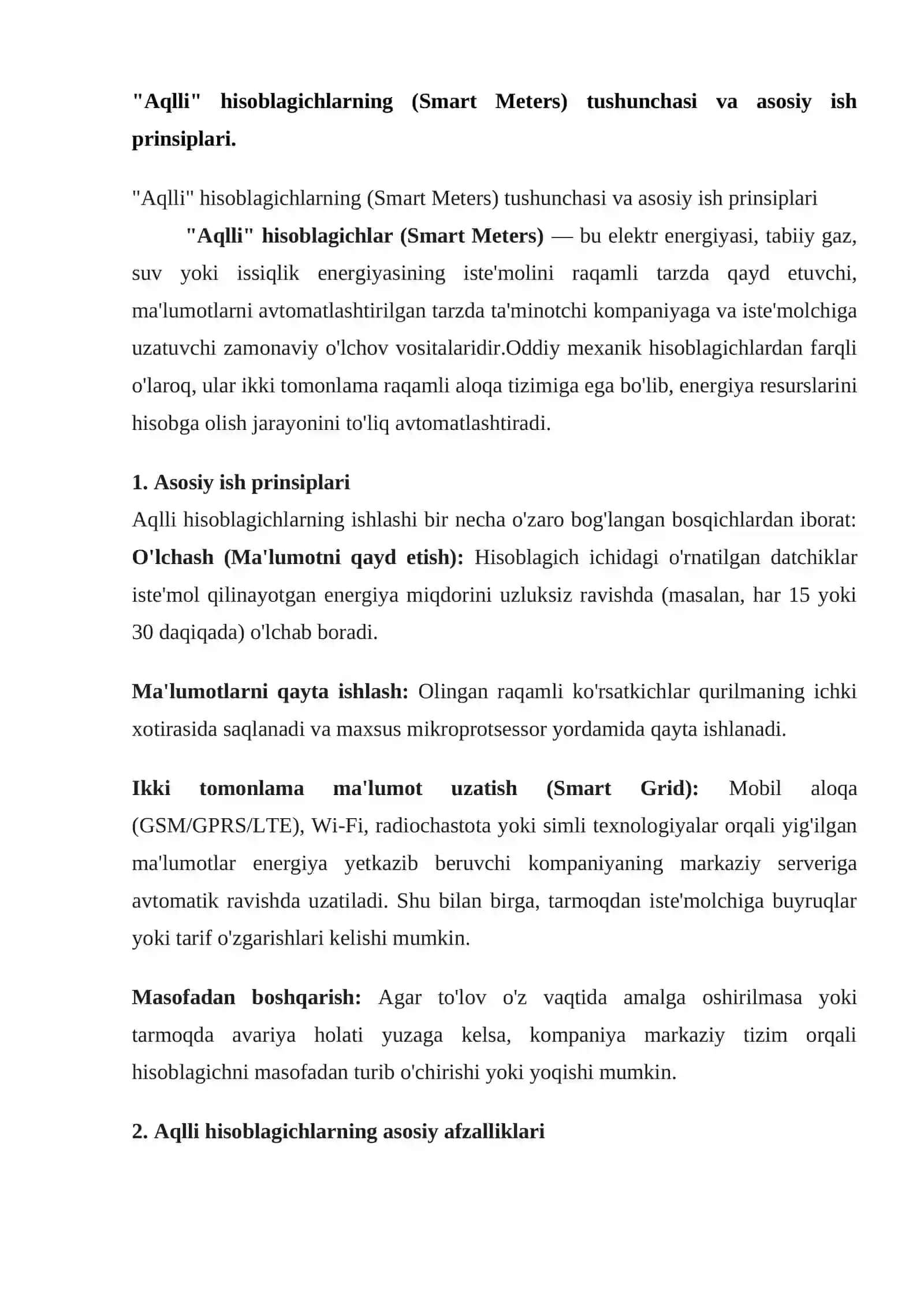 "Aqlli" hisoblagichlarning (Smart Meters) tushunchasi va asosiy ish prinsiplari 2
