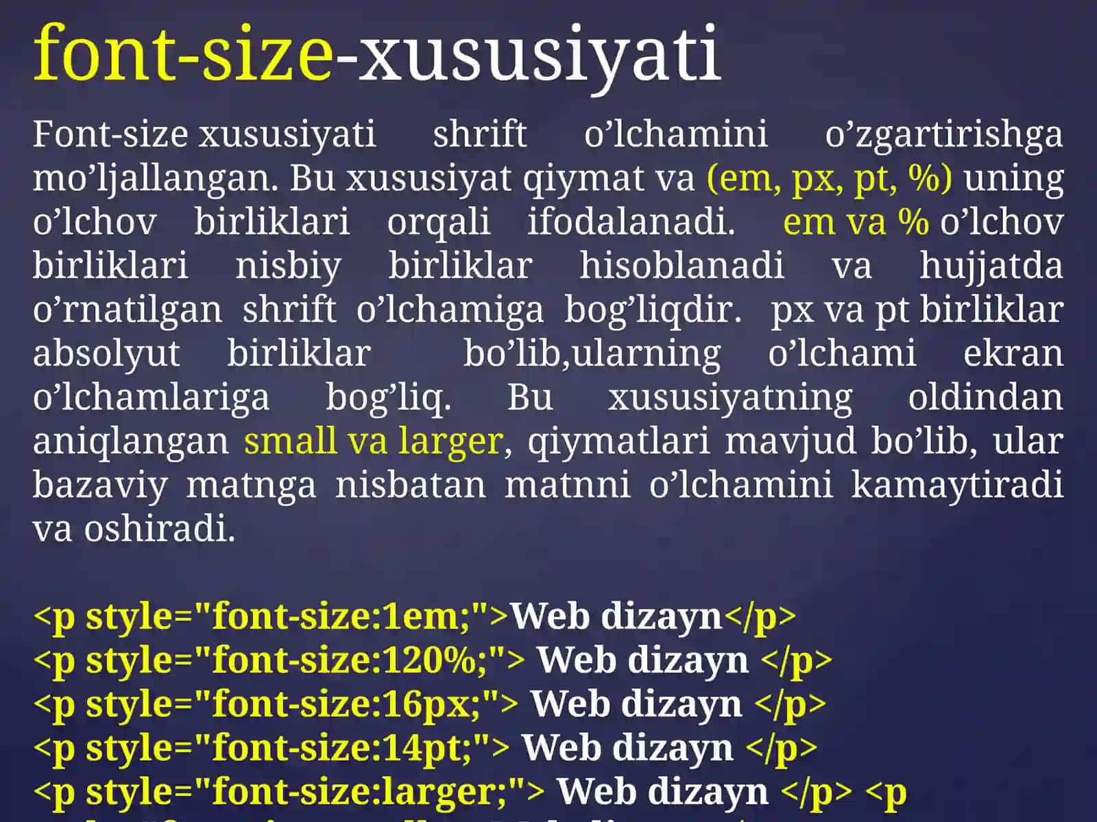 Font-size xususiyati 2