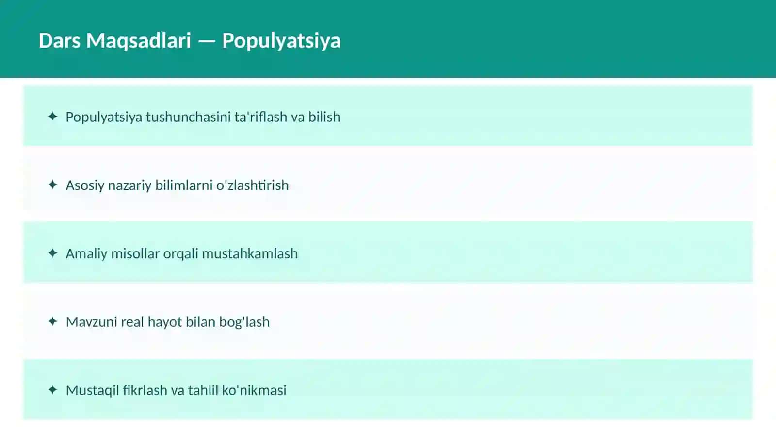 Biologiya Ekologiya O'qituvchilar va talabalar uchun dars ishlanma 2