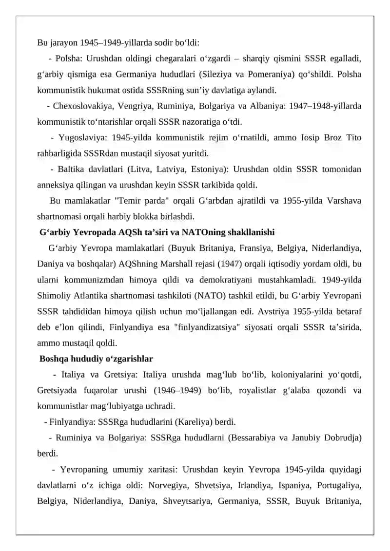 Yevropada siyosiy xaritaning o‘zgarishi 2