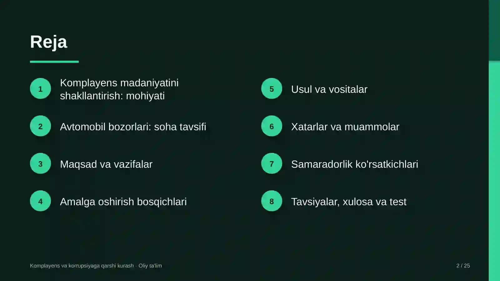 Avtomobil bozorlarida komplayens madaniyatini shakllantirish 2