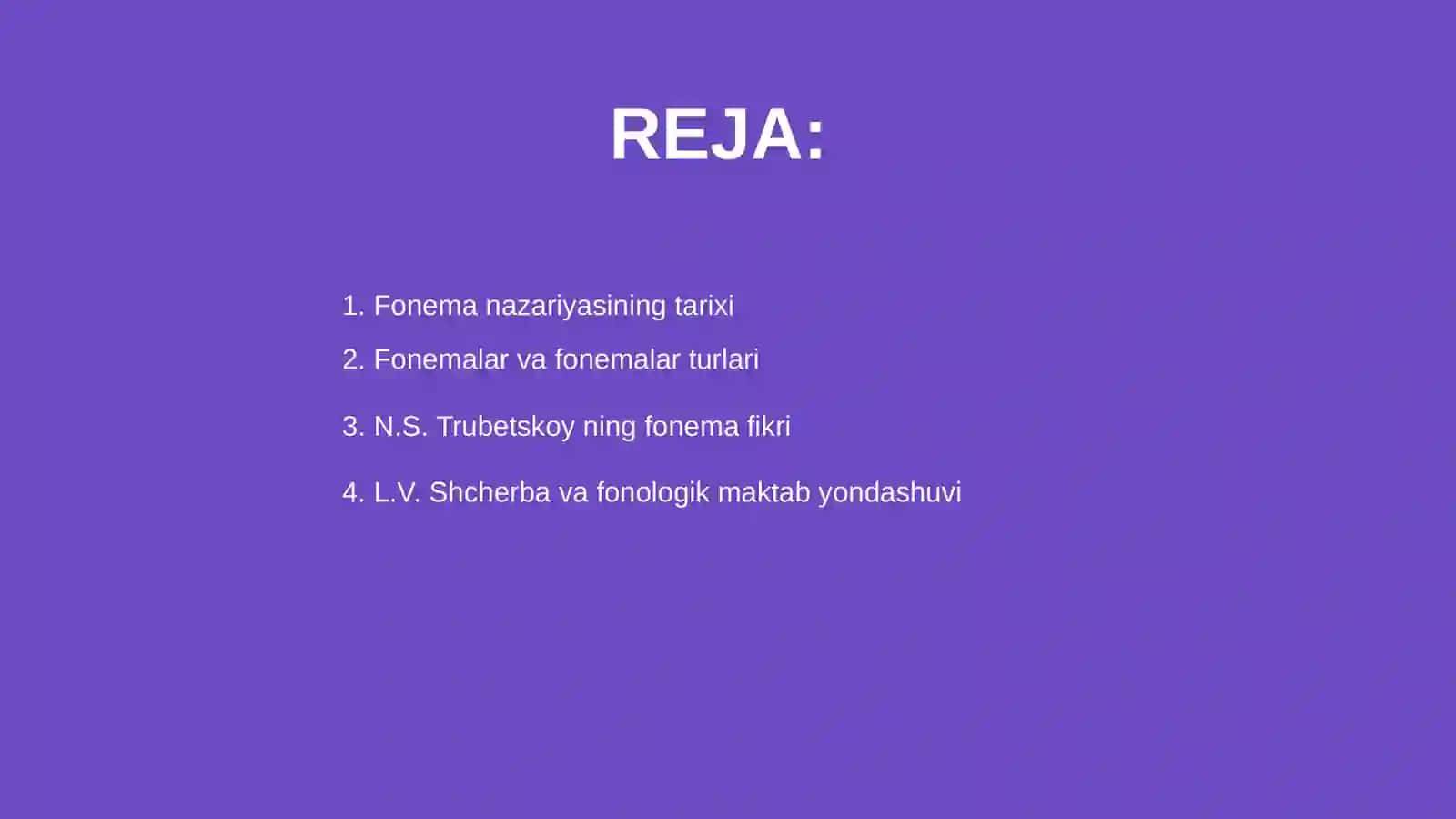 Fonema nazariyasi tarixidan. Fonemalar haqida turli 2 fonologik maktab vakillarining fikrlari (N.S. Trubetskoy, L.V. Shcherba qarashlarini o'rganish) 2