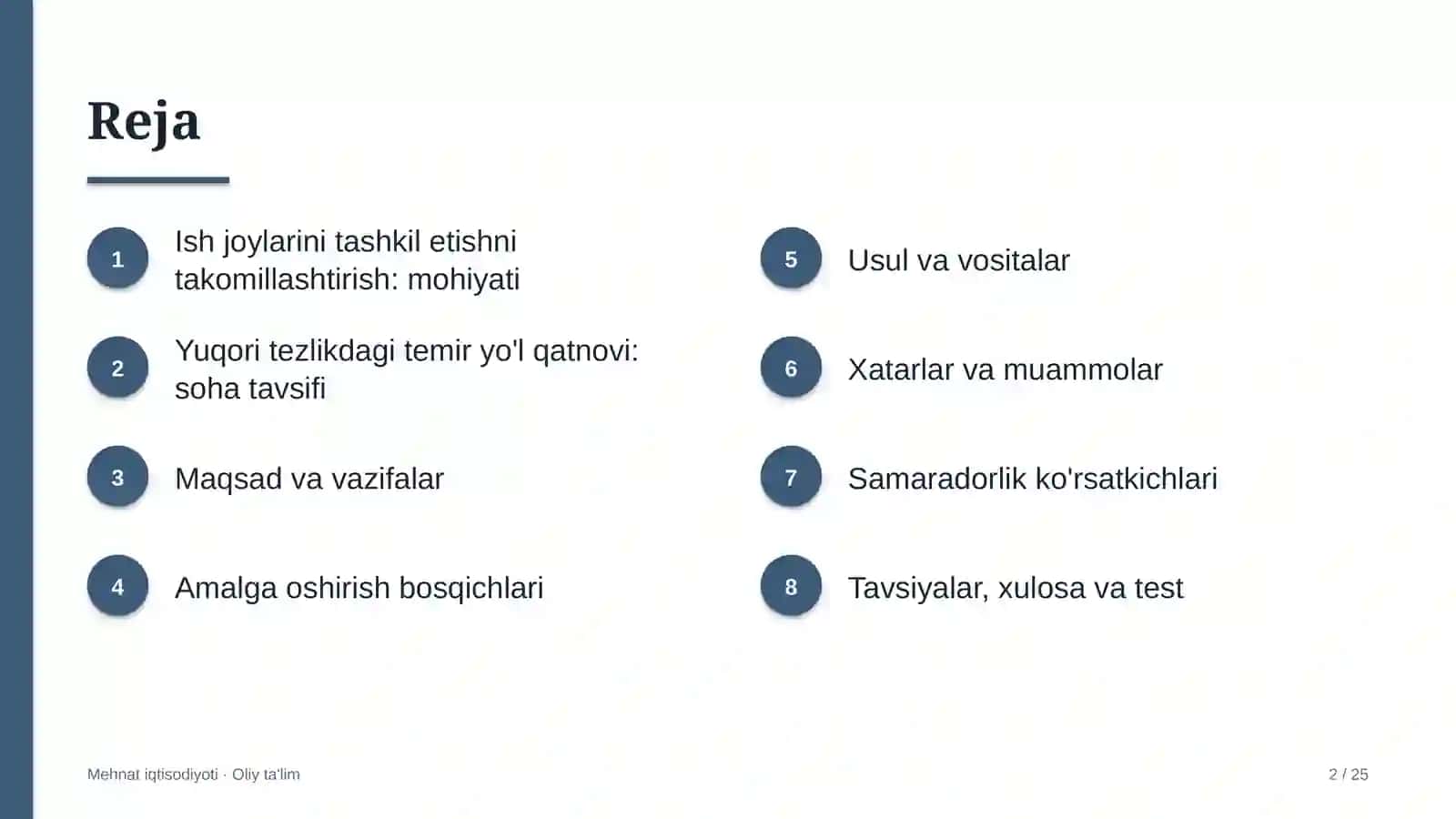 yuqori tezlikdagi temir yo'l qatnovida ish joylarini tashkil etishni takomillashtirish 5504 2