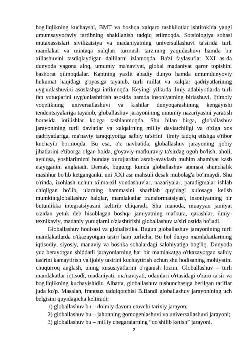 Global jarayonlar va barqaror taraqqiyot 2