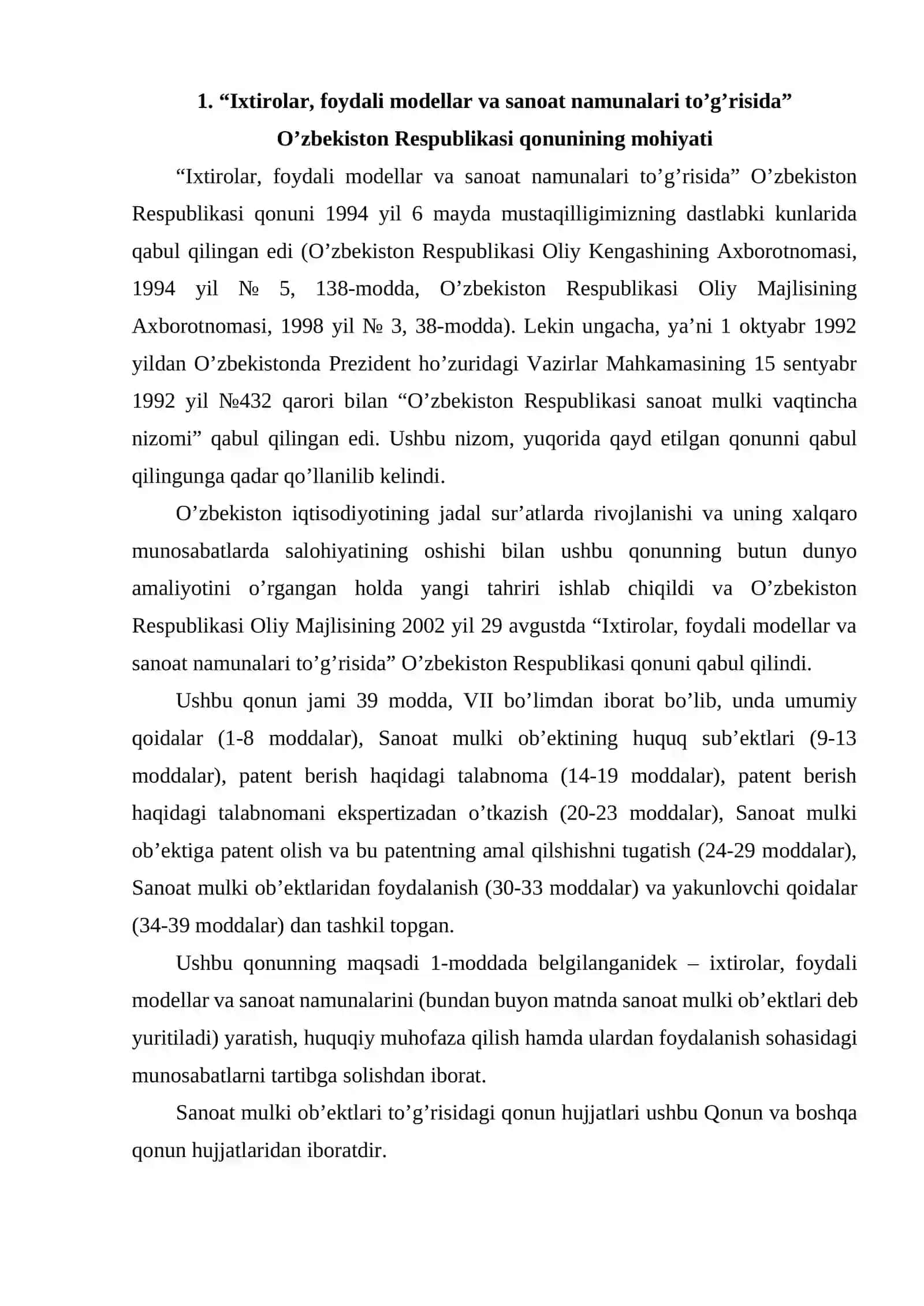 O’zbekiston Respublikasi qonuni 2