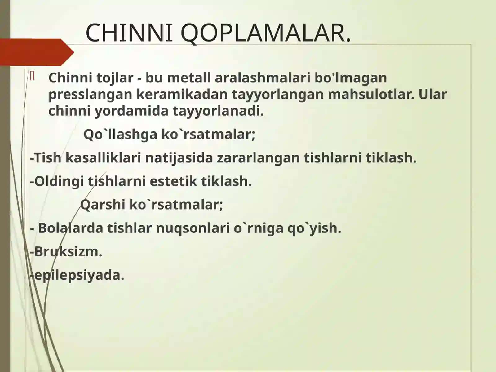 CHINNI, PLASTMASSA VA DIOKSID-SIRKON QOPLAMALARNING KLINIK-LABORATORIYA BOSQICHLARI 2