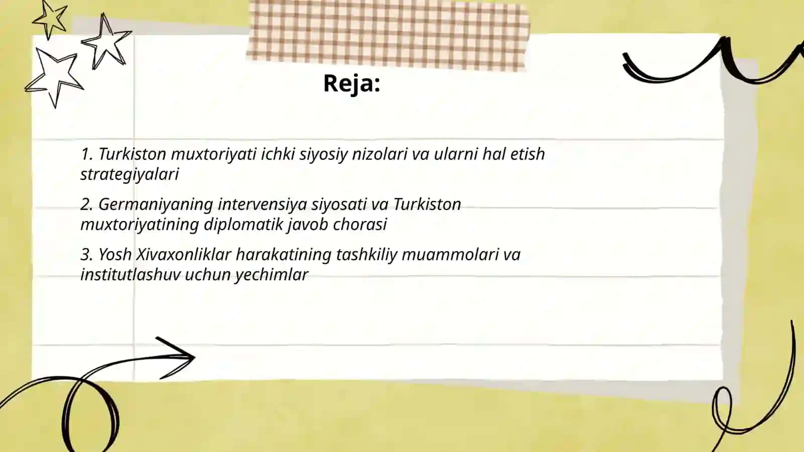 Turkiston muxtoriyati, Germaniya va Yosh Xivaxonliklar (jahon urushlari oralig‘idagi siyosiy hayot) muammolarni topish va ularga ehtimoliy yechim berish 2