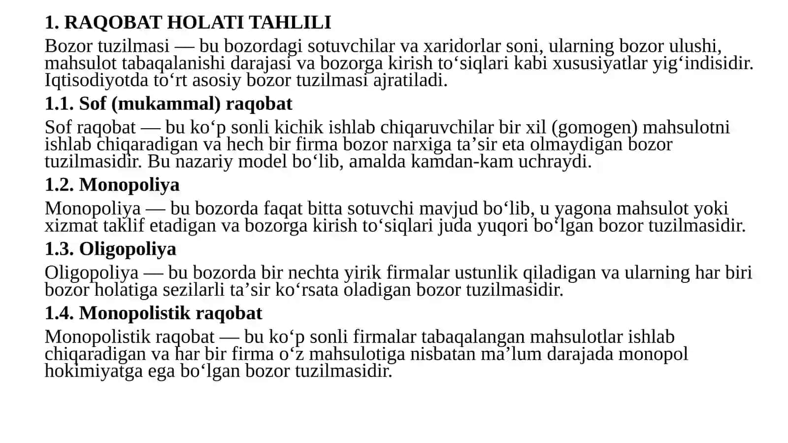 Raqobatning raqobatbardoshligi tahlili 2