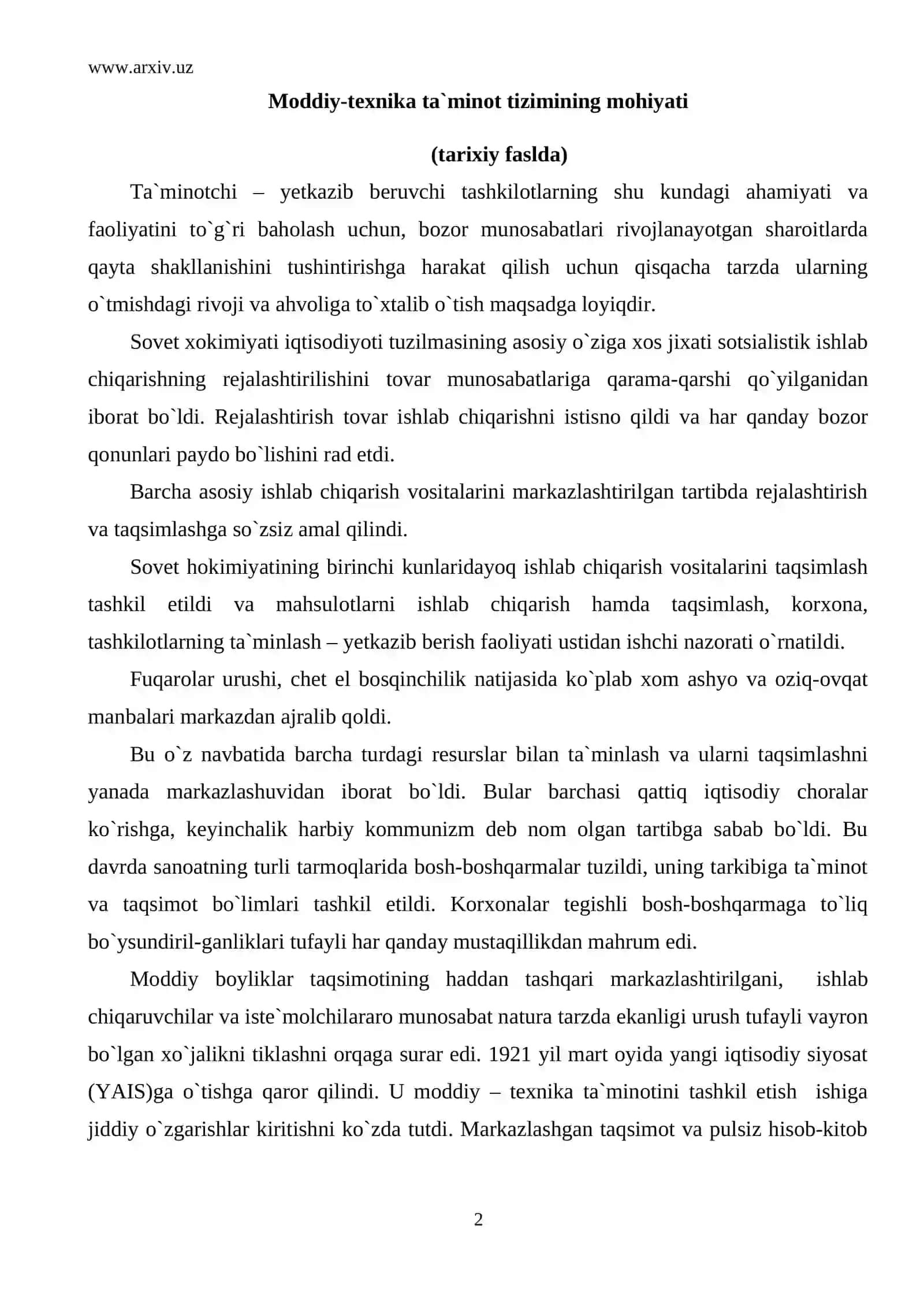 Moddiy-texnika ta`minot tizimining mohiyati 2