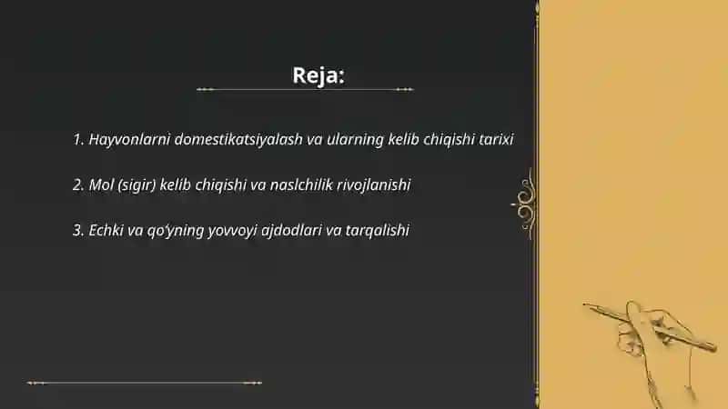 Har xil turdagi hayvonlarning kelib chiqishi. Qishloq xo‘jalik hayvonlarini urchitish fanidan 2