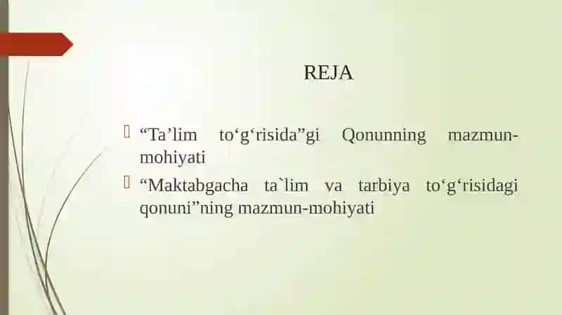 Maktabgacha ta'lim va tarbiyo to'g'risida qonuni 2