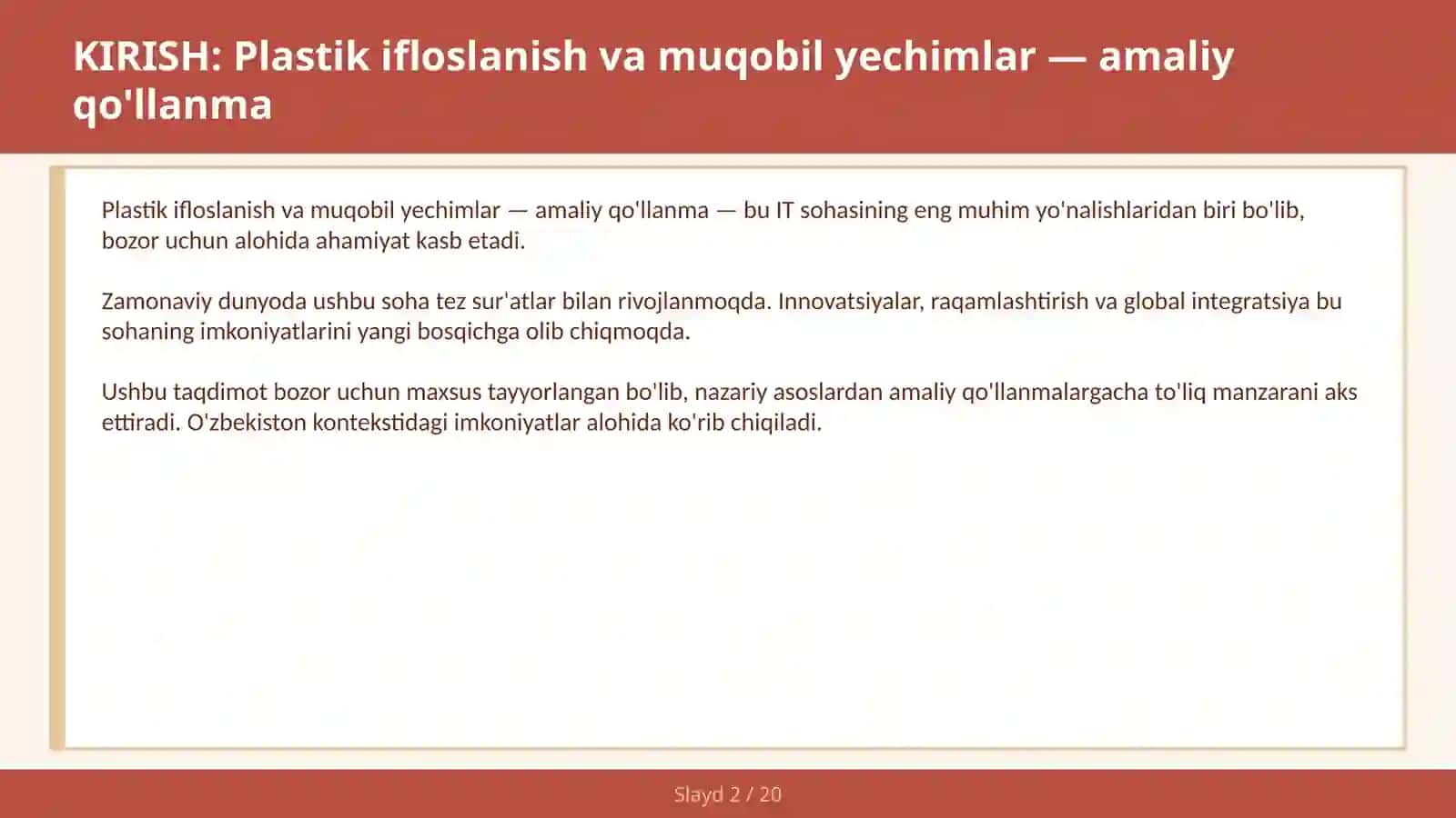 PLASTIK IFLOSLANISH VA MUQOBIL YECHIMLAR — AMALIY QO'LLANMA 2
