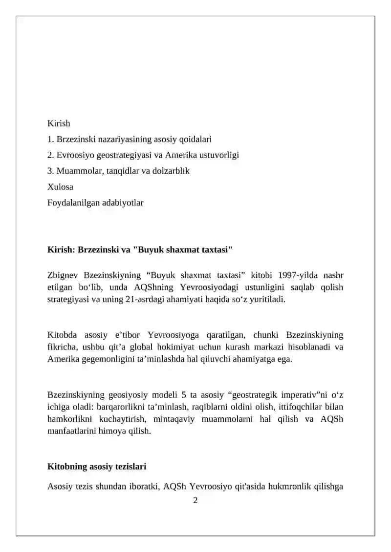 Z.Bjezinskiyning "Buyuk shaxmat taxtasi" 2