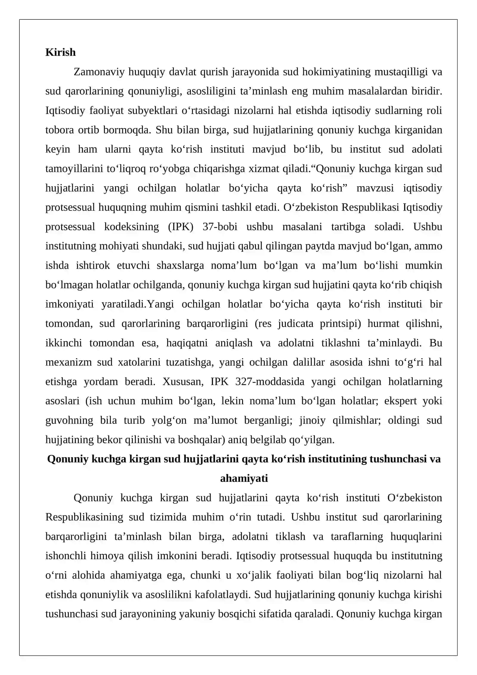 Qonuniy kuchga kirgan sud hujjatlarini yangi ochilgan holatlar bo‘yicha qayta ko‘rish 2