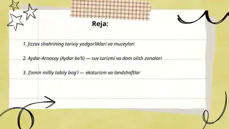 Jizzax viloyatining turistik resurslari 2