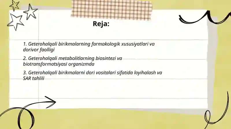 Geterohalqali birikmalari metobolitlar va dorivor moddalar sifatida 2