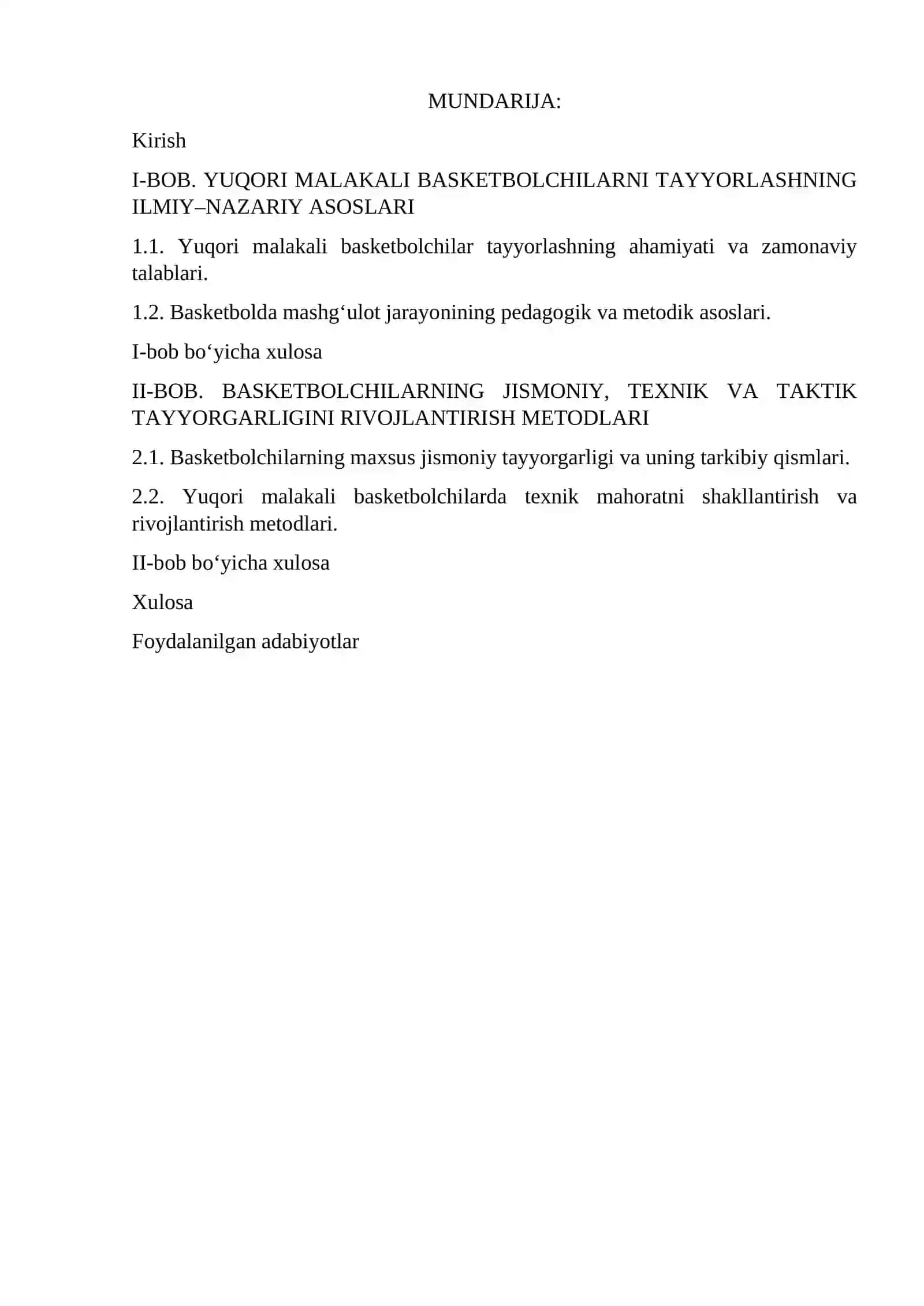 Yuqori malakali basketbolchilarni tayyorlashni oʻzig xos xususiyatlari 2