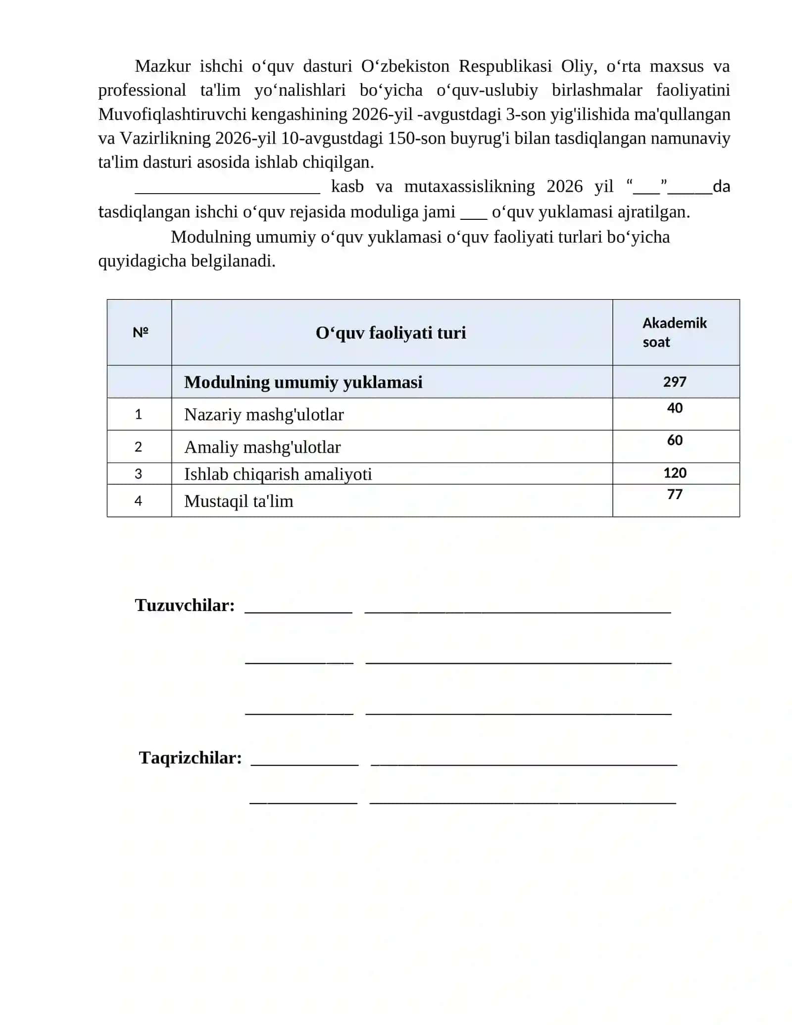 KM1. Avtomobil dvigatellarini tashxislash  MODULI  ISHCHI  DASTURI 2