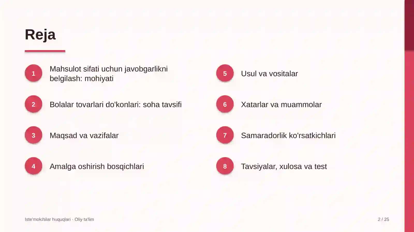 Iste'molchilar huquqlari · Oliy ta'lim 2