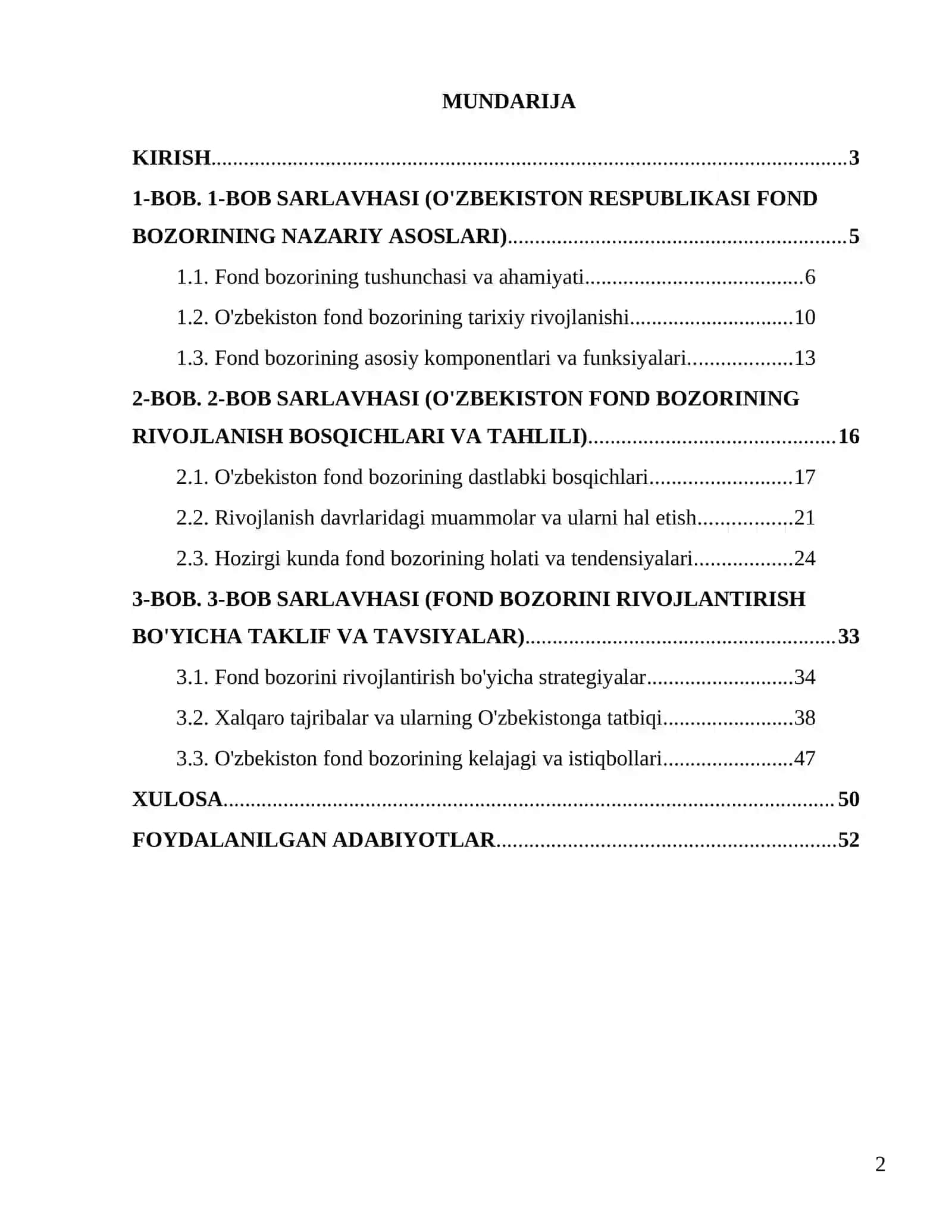 O'zbekiston Respublikasi fond bozorini shakllanishi va rivojlanish bosqichlari 2