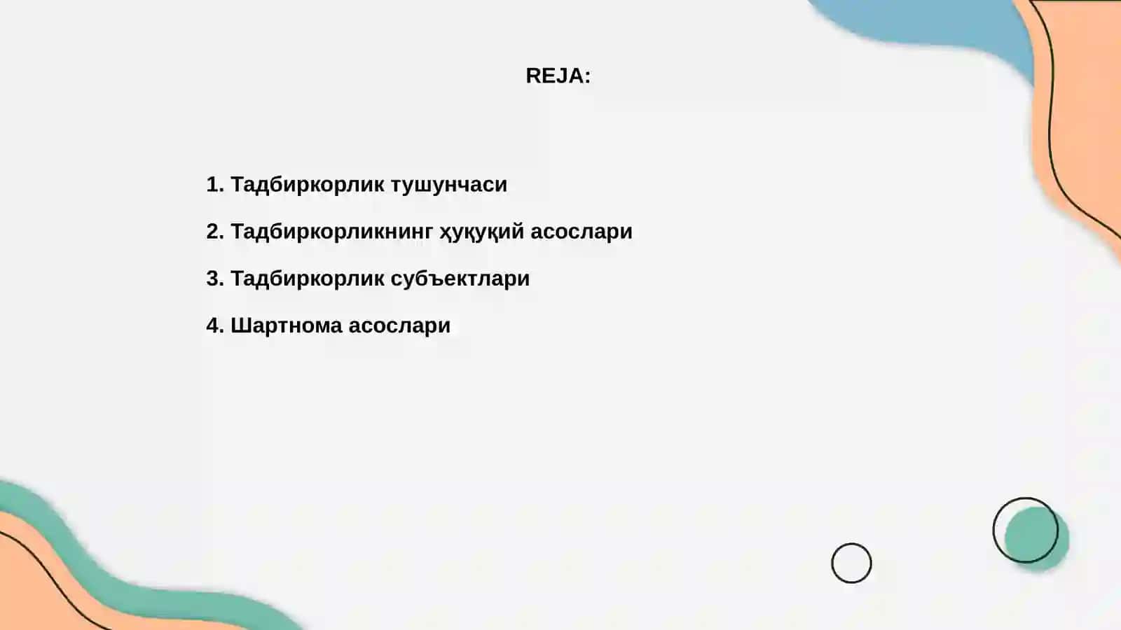 Тадбиркорлик хукукий муносабатлари 2