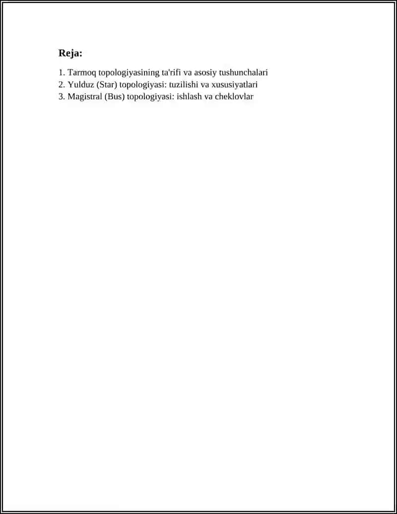 TARMOQ TOPOLOGIYALARI 2