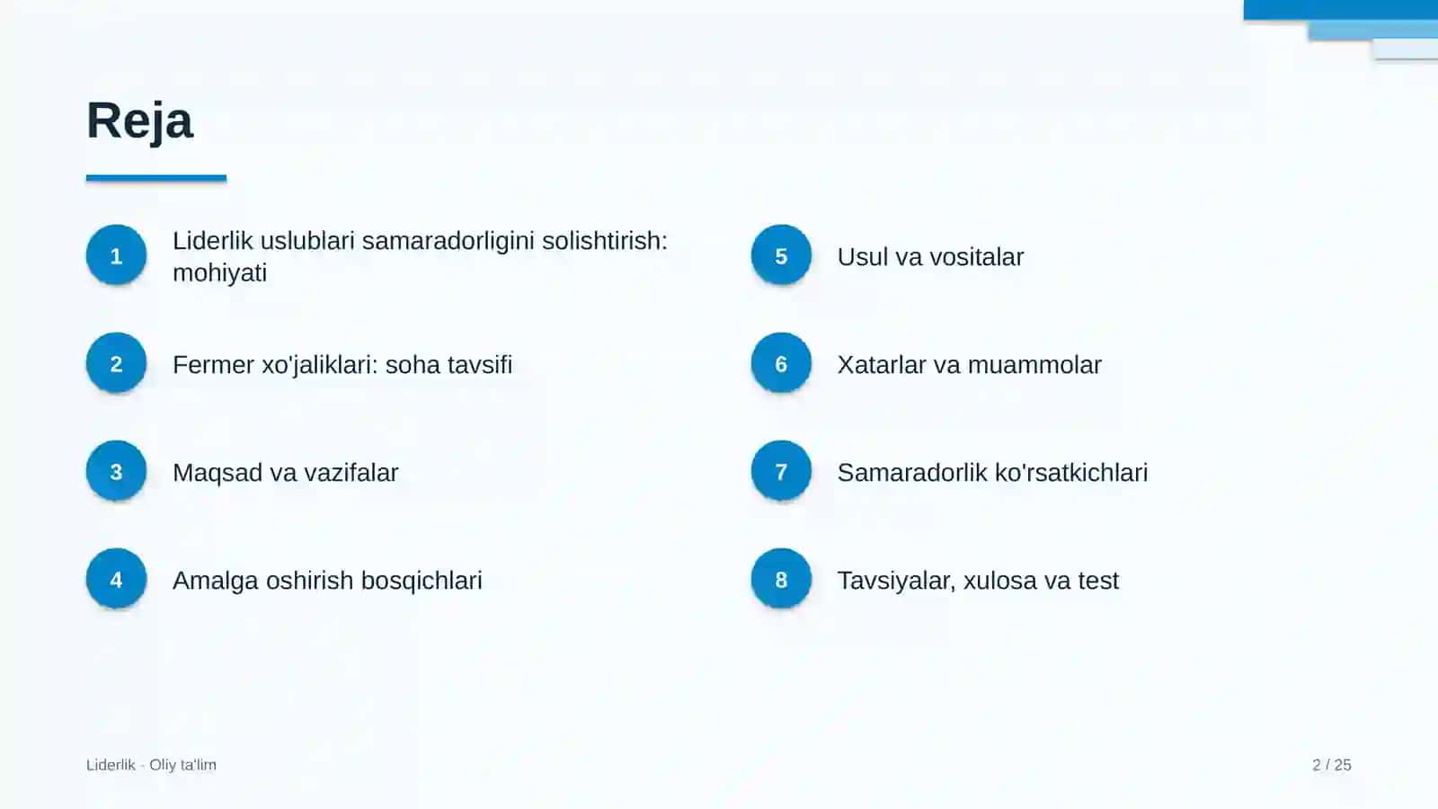 fermer xo'jaliklarida liderlik uslublarining samaradorligini solishtirish 2487 2