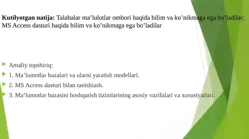 Ma’lumotlar bazalari va ma’lumotlar bilan ishlash texnologiyalari 2