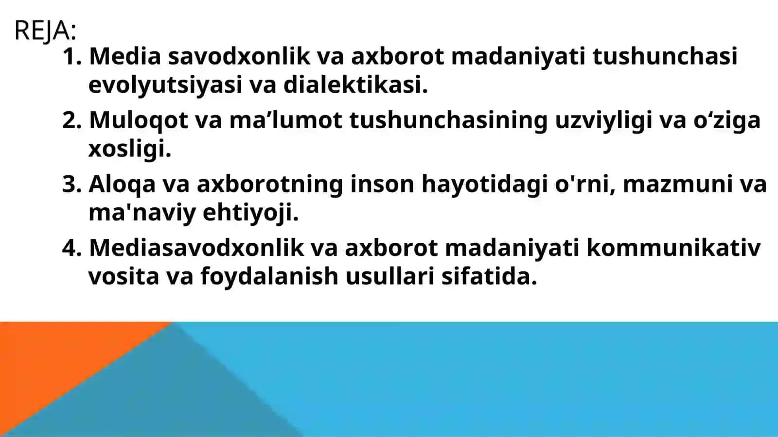 Mediasavodxonlik va axborot madaniyati fanidan 1-ma'ruza 2
