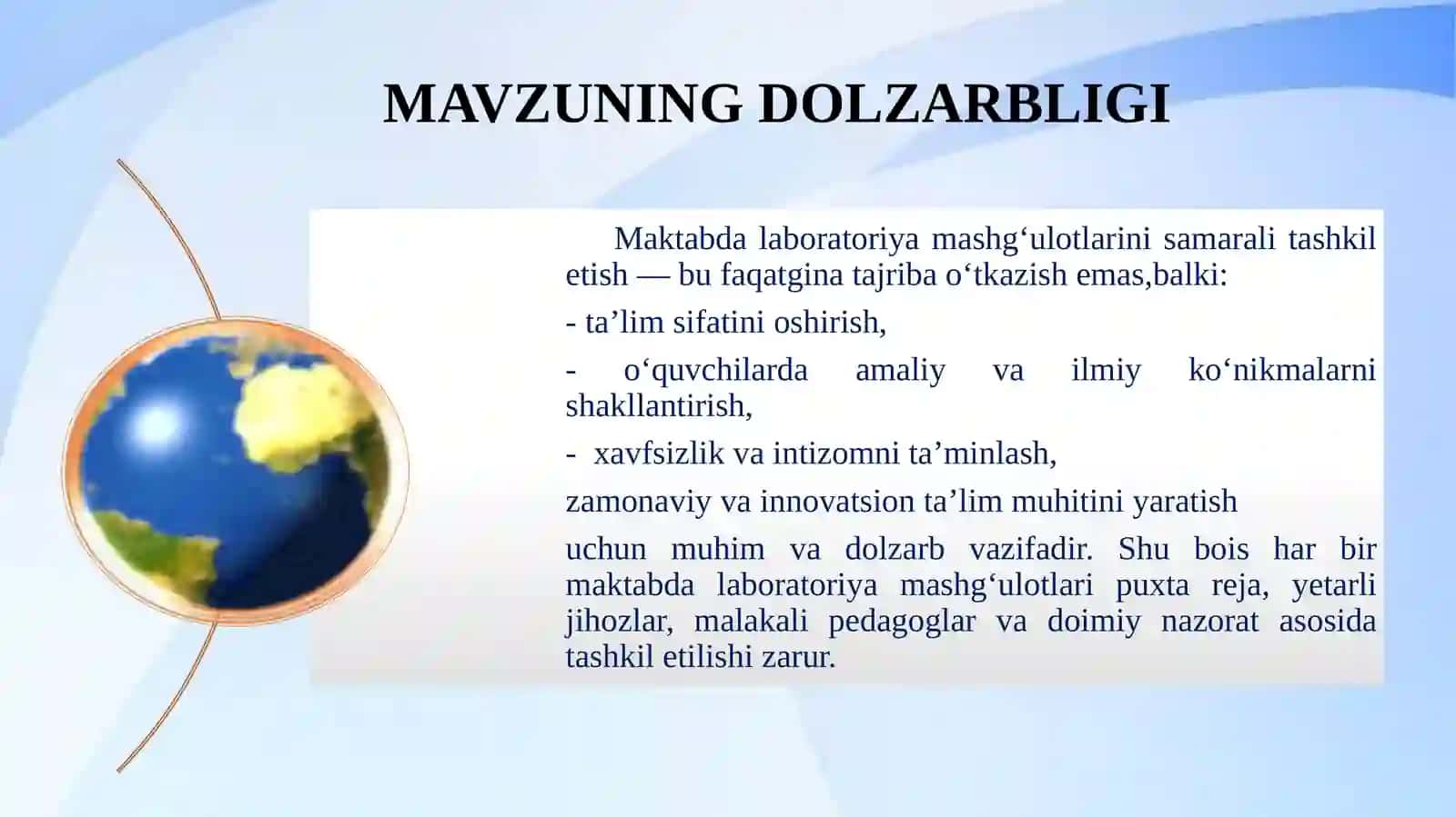 MAKTABDA LABORATORIYA MASHG‘ULOTLARINI SAMARALI TASHKIL ETISH 2