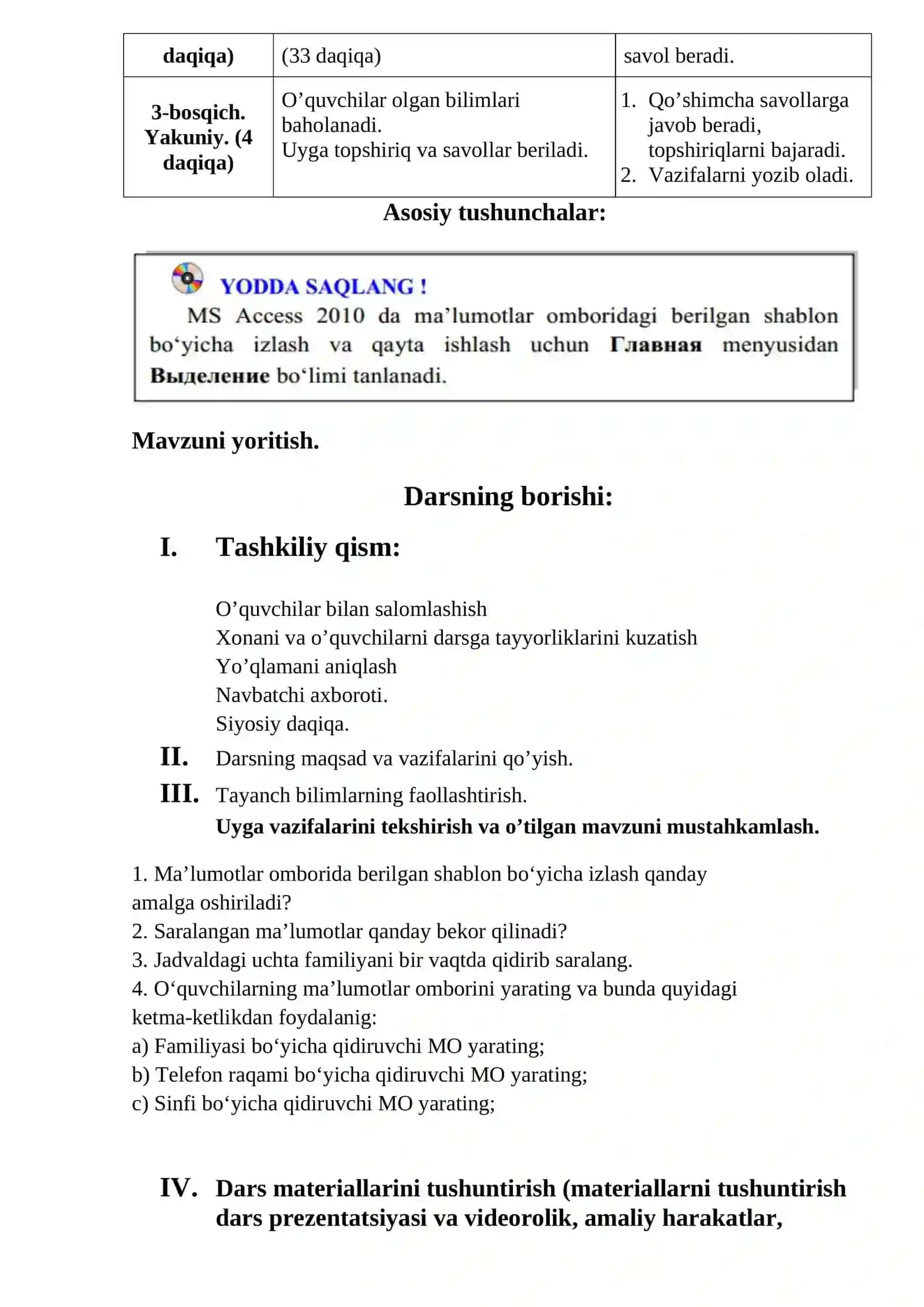 MS ACCESS 2010 DA MA’LUMOTLAR OMBORINI HOSIL QILISH VA TAHRIRLASHDA FORMALARDAN FOYDALANISH 2