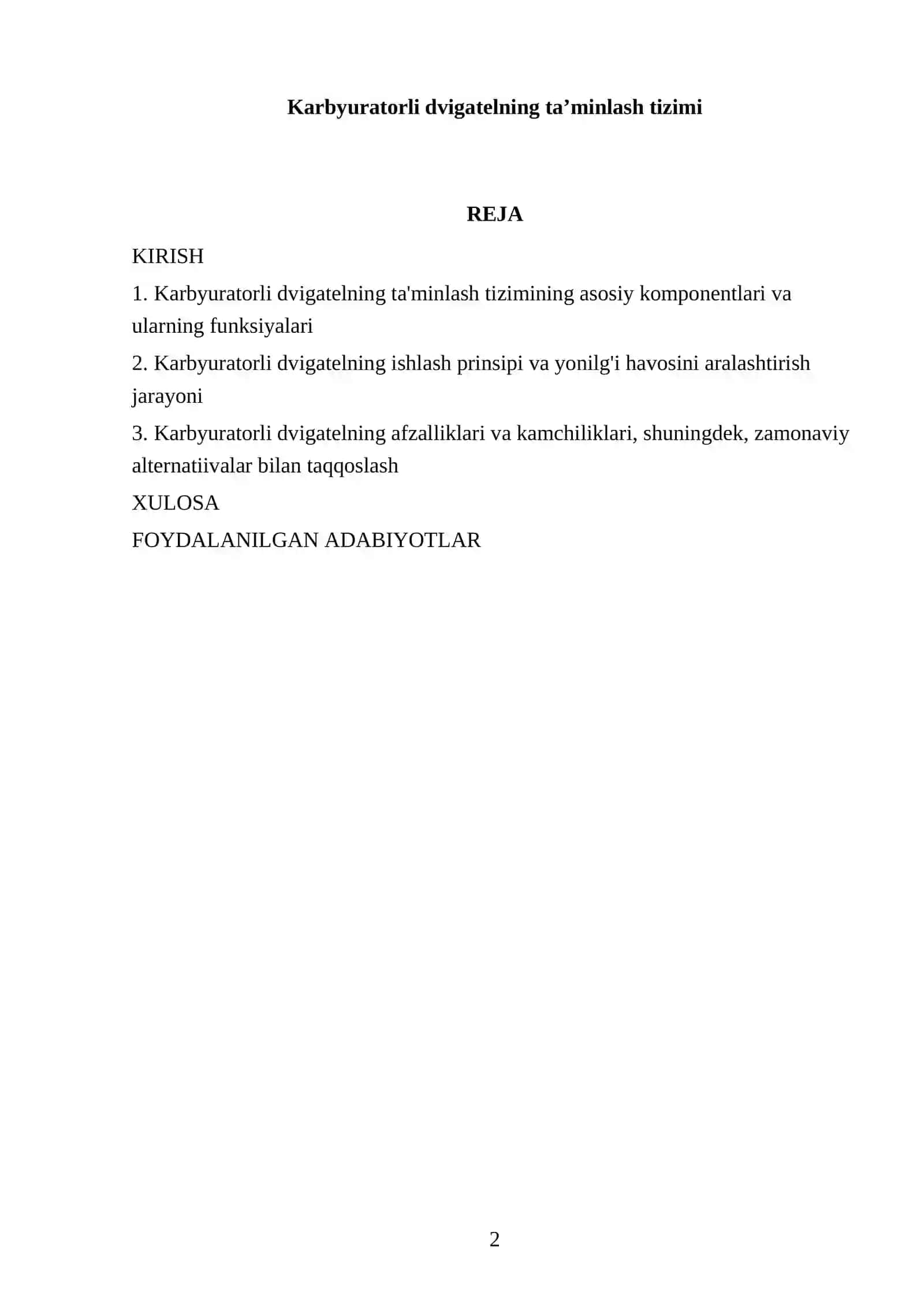 Karbyuratorli dvigatelning ta’minlash tizimi 2