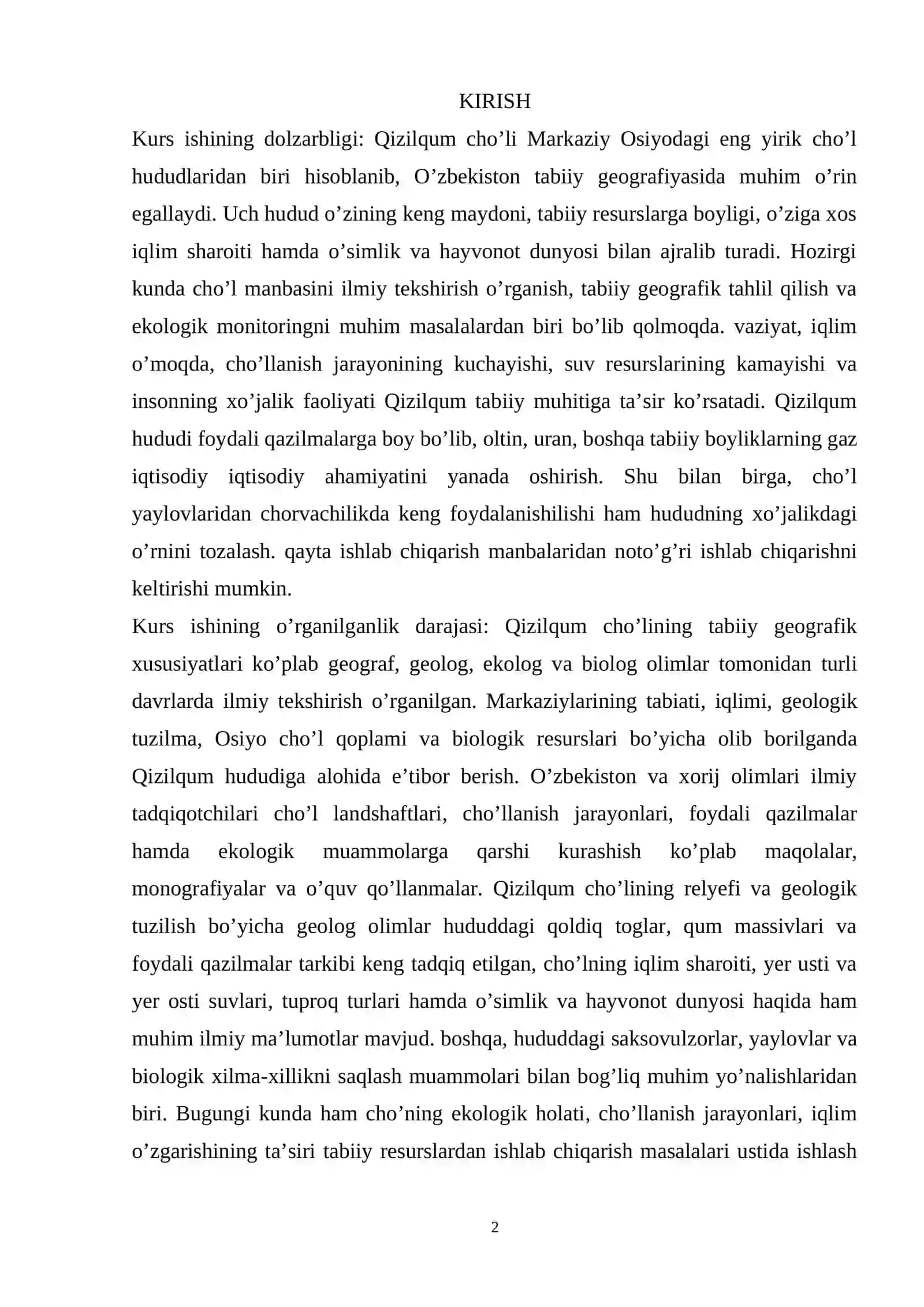 Qizilqum cho’lining tabiiy resurslari va ekologik xususiyatlari 2