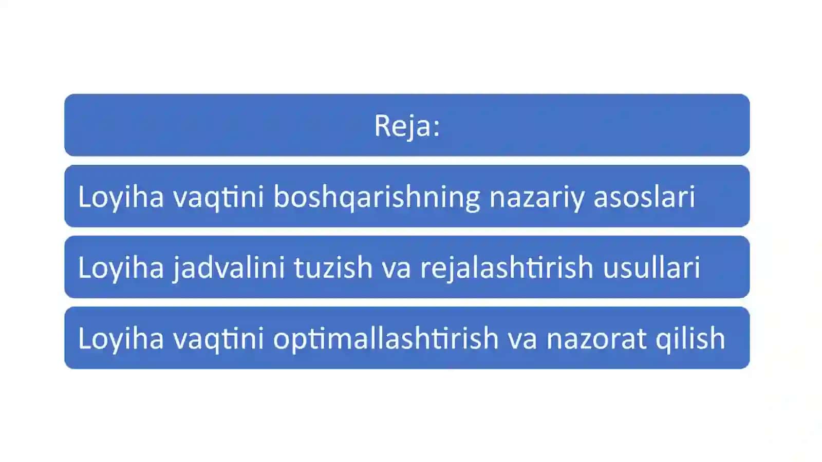 Biznes loyihaning davomiyligini boshqarish 2