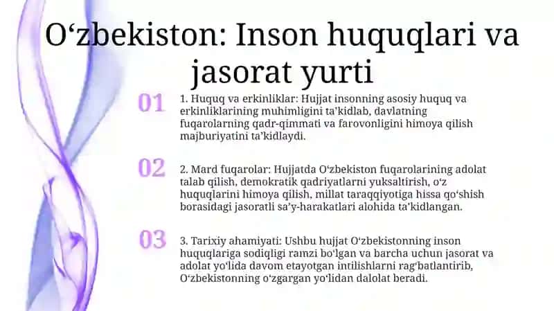 OʻZbekistonda Inson Huquqlari Va Jasoratlari Kafolatini Yaratilishi 2