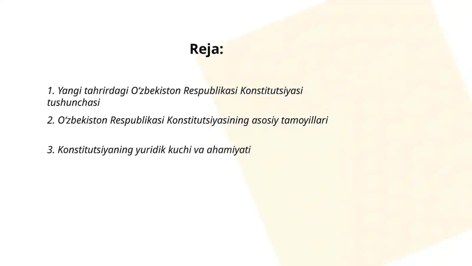 Yangi tahrirdagi Oʻzbekiston Respublikasi Konstitutsiyasiʼʼ kursi 2