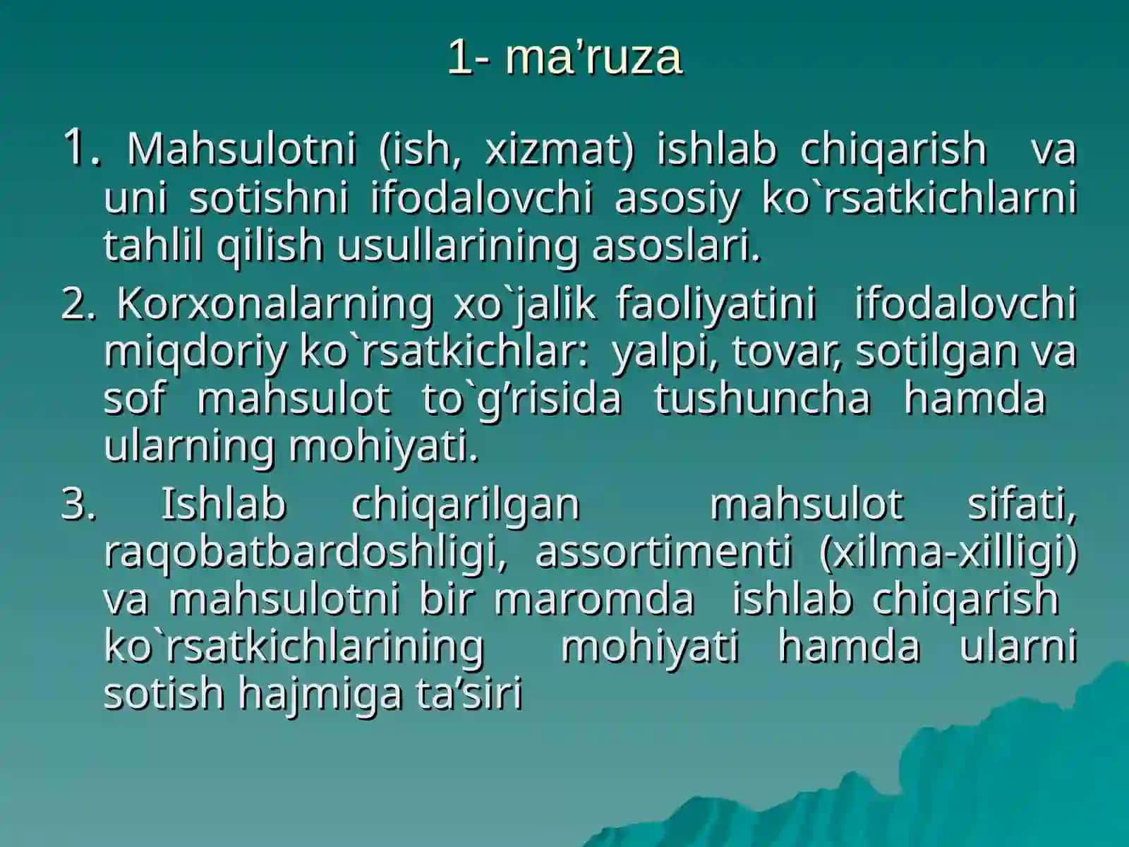 Kоrхоnalarningishlab chiqarish faоliyatini ifоdalоvchiko`rsatkichlarni tahlil qilish usullari 2