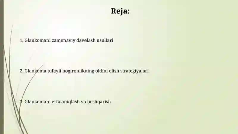 Glaukomani zamonaviy davolash usullari va glaukomadan nogironlikning profilaktikasi 2
