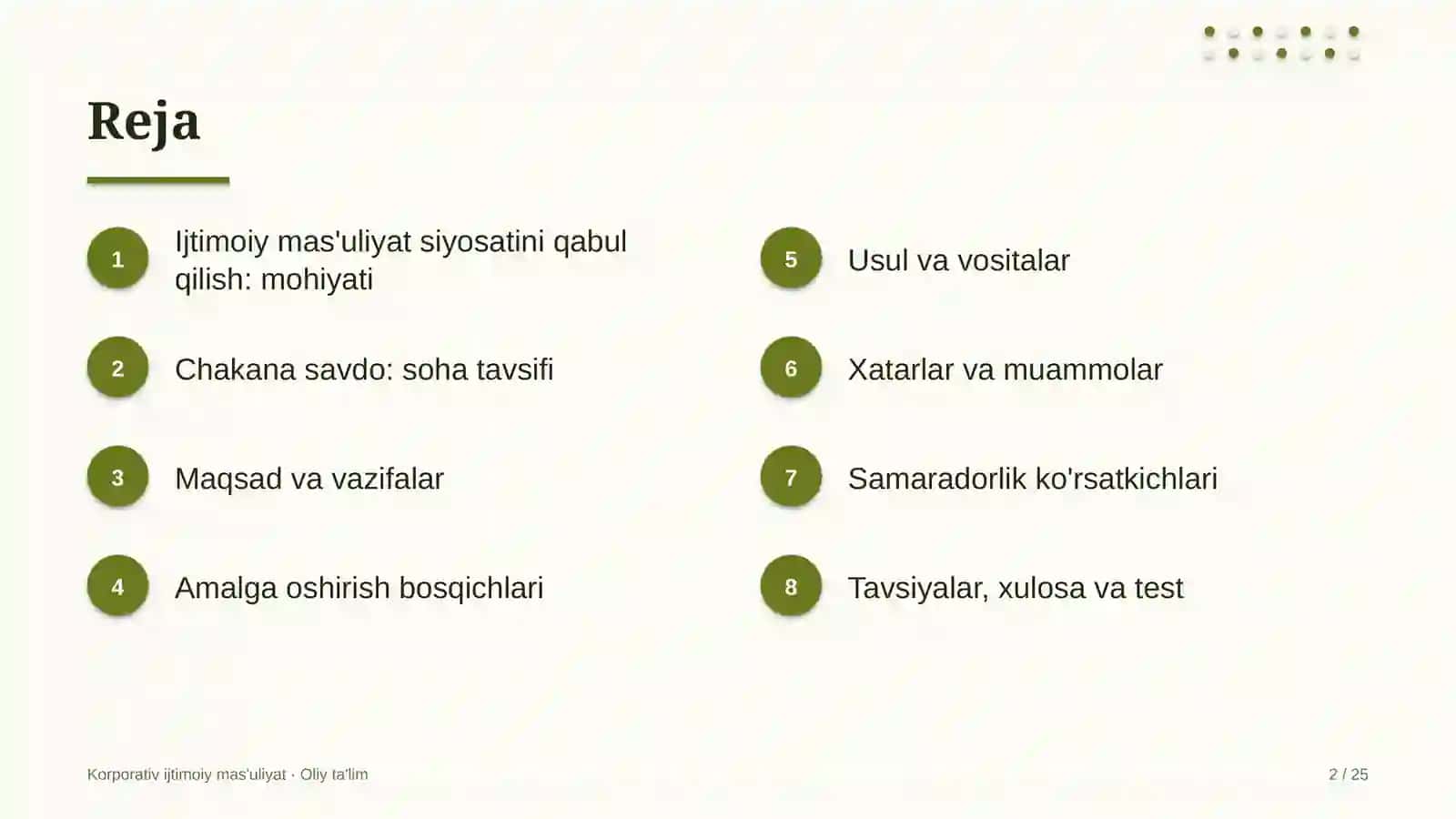 Chakana savdoda ijtimoiy mas'uliyat bo'yicha ichki siyosatni qabul qilish 2