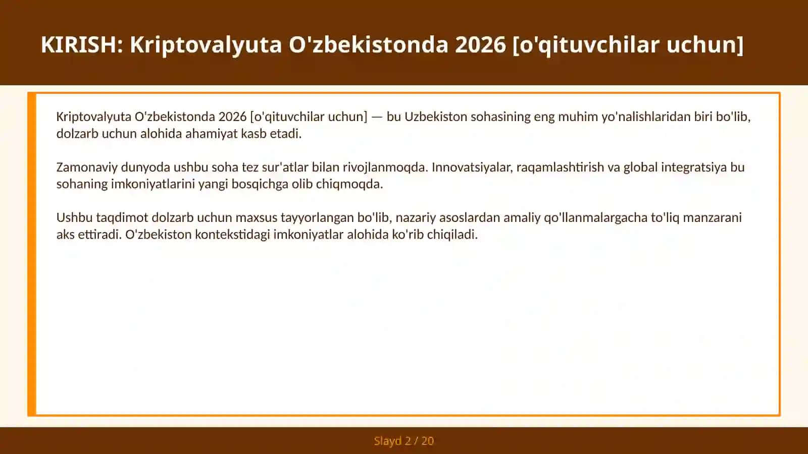 Kriptovalyuta O'zbekistonda 2026 [O'QITUVCHILAR UCHUN] 2