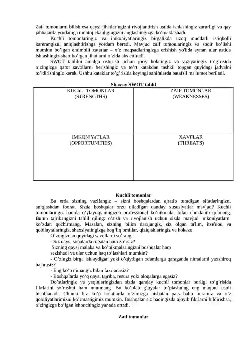 Shaxsiy rivojlanish rеjasini tuzish uslublari 2