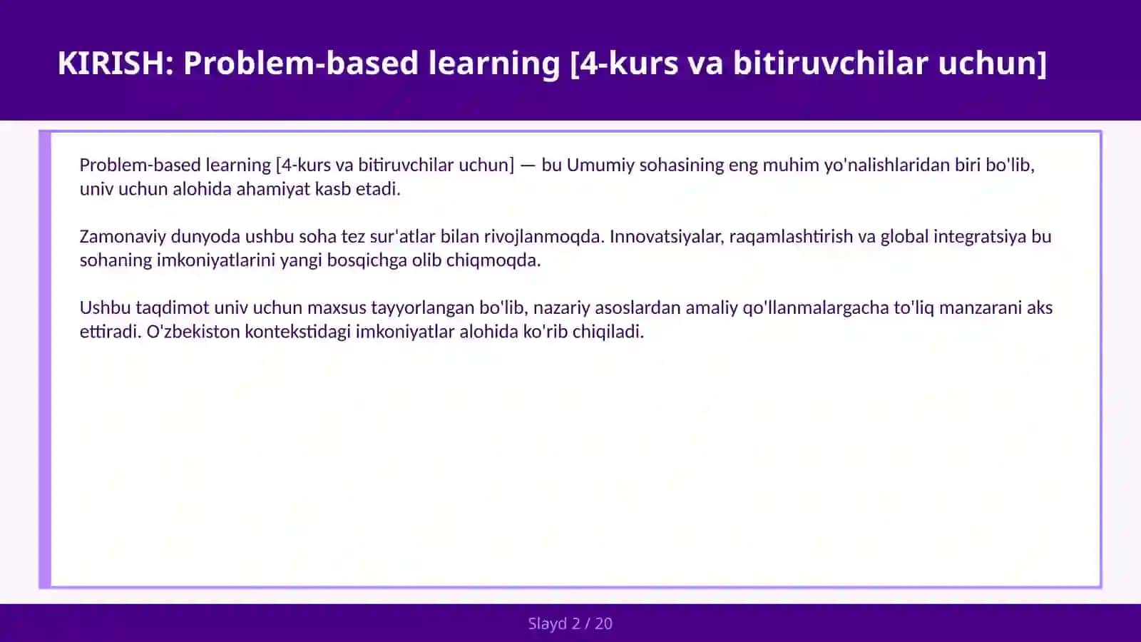 Problem-based learning [4-kurs va bitiruvchilar uchun] 2