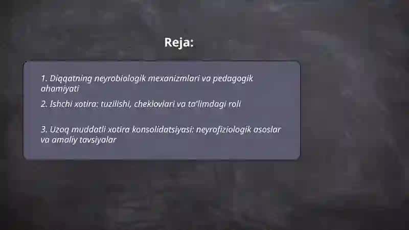 Diqqat,xotira, tafakkurni neyropedogogik asoslari. Nazariy va amaliy yondashuvlar 2