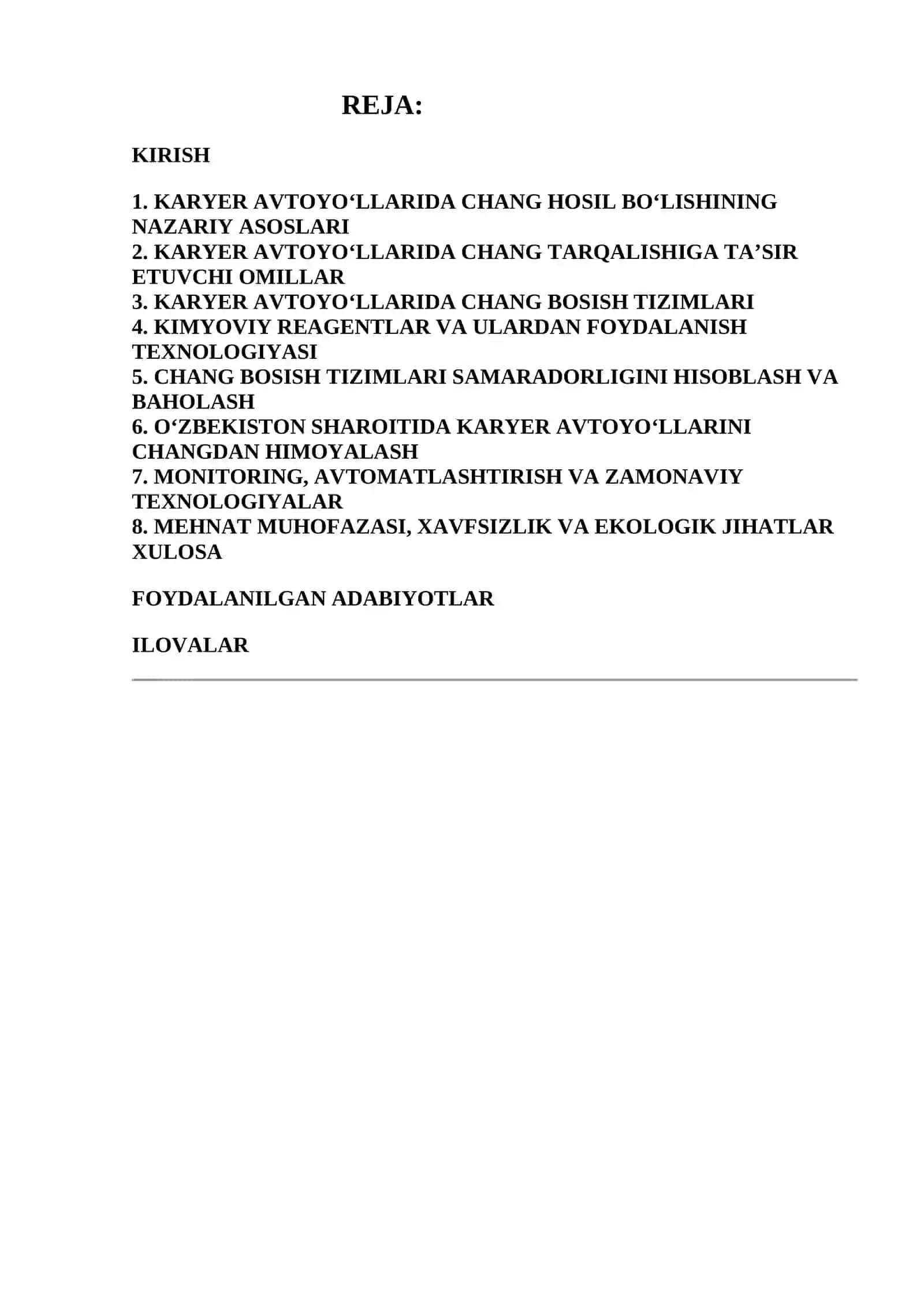 Karyer avtoyo‘llarida chang bosish tizimlari va kimyoviy reagentlardan foydalanish samaradorligi 2
