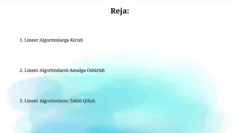 Chiziqli algoritmlar bilan ishlash 2