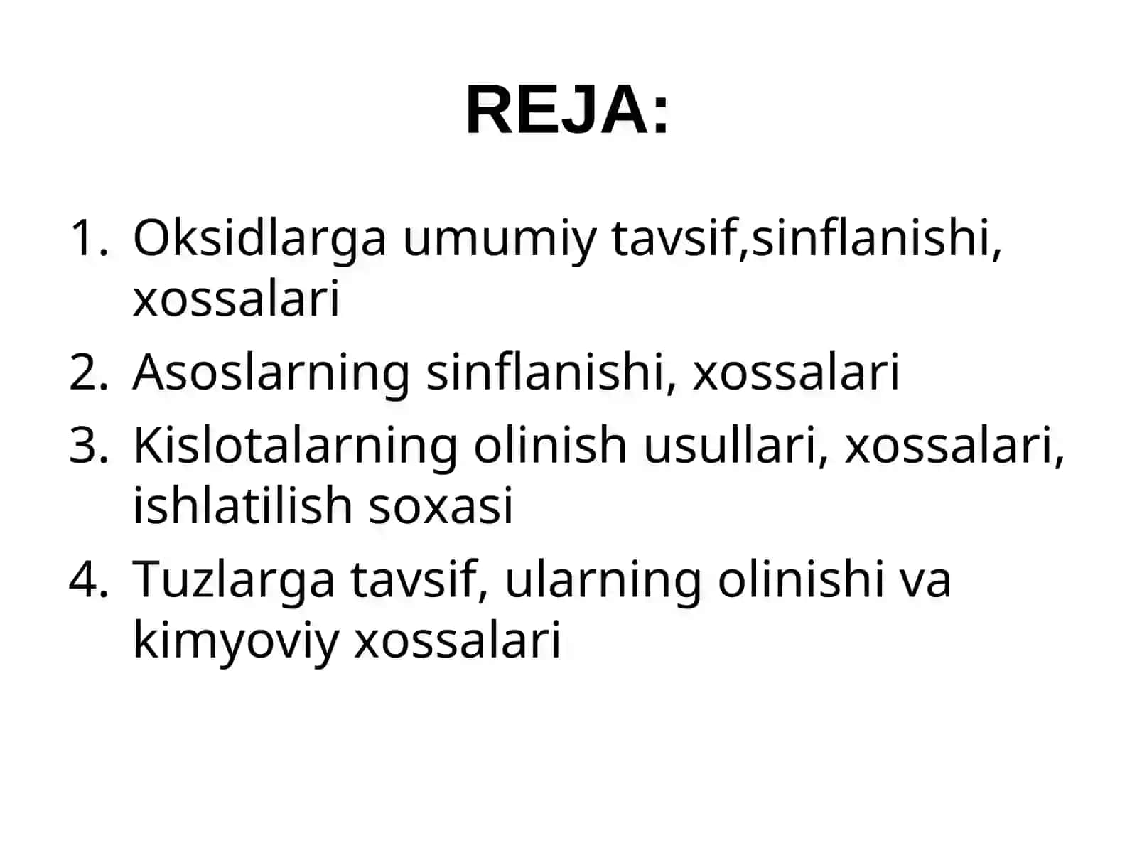 OKSIDLAR, ASOSLAR, KISLOTALAR, TUZLAR 2