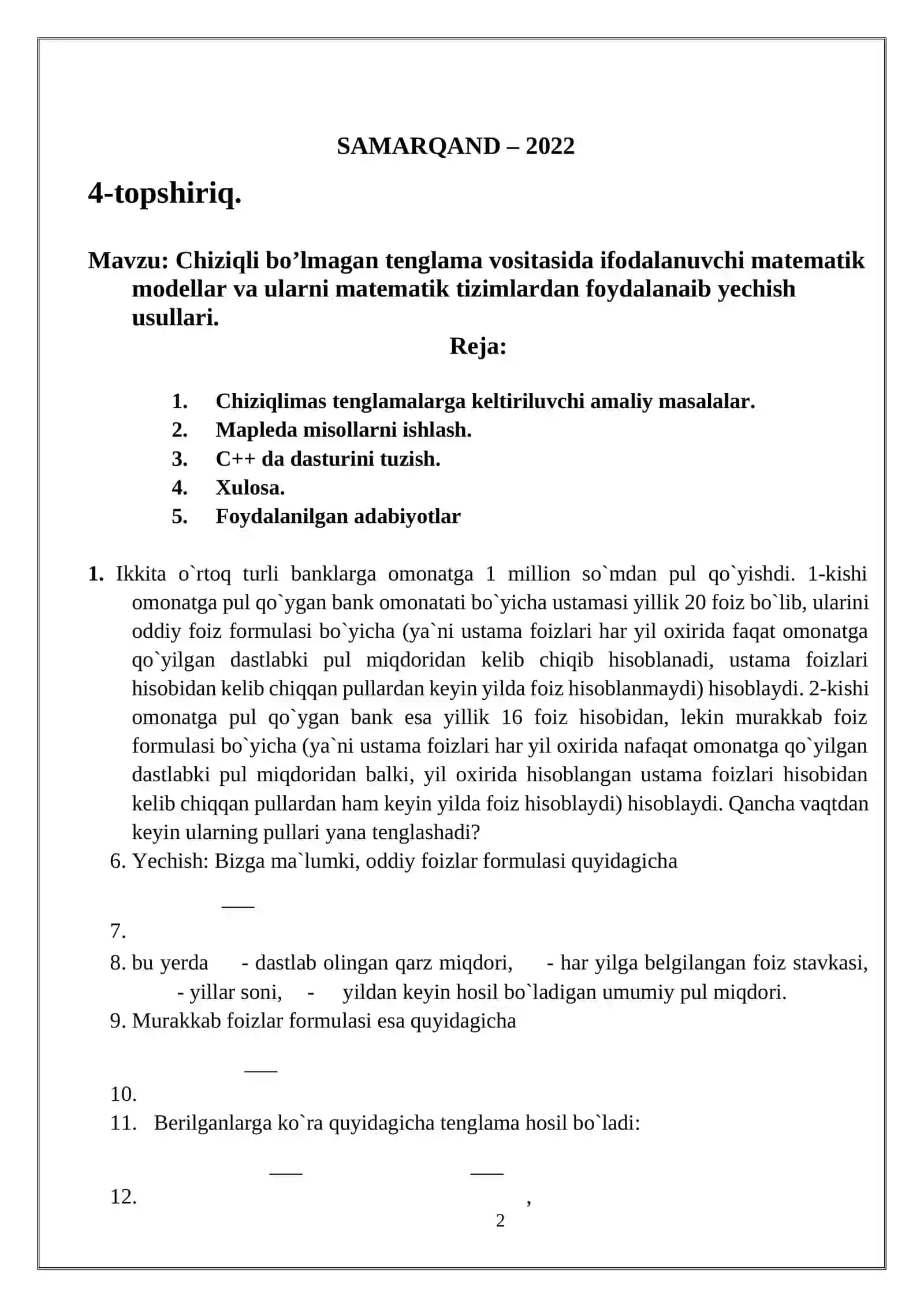 Amaliy Matematika Topshiriqlari 2