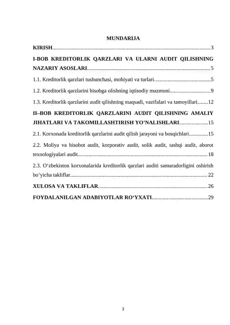 Kreditorlik qarzlarini audit qilish — kurs ishi 2