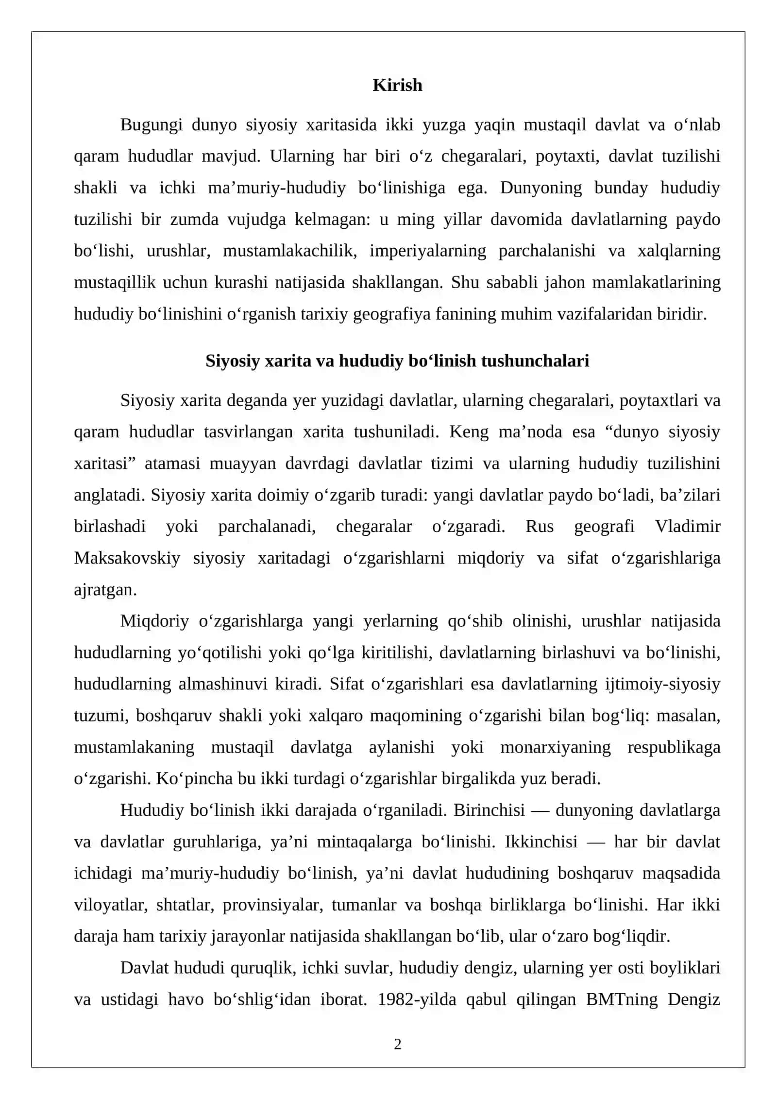 Jahon mamlakatlarining hududiy bo‘linishi 2