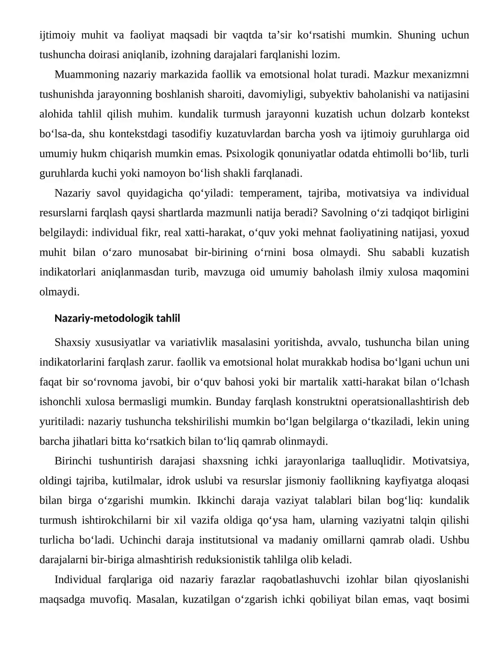 JISMONIY FAOLLIKNING KAYFIYATGA ALOQASI - INDIVIDUAL FARQLARI 2